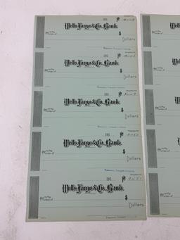 Antique US BANK CHECK SHEET UNCUT FROM WELLS FARGO Lot of 3 Sheet