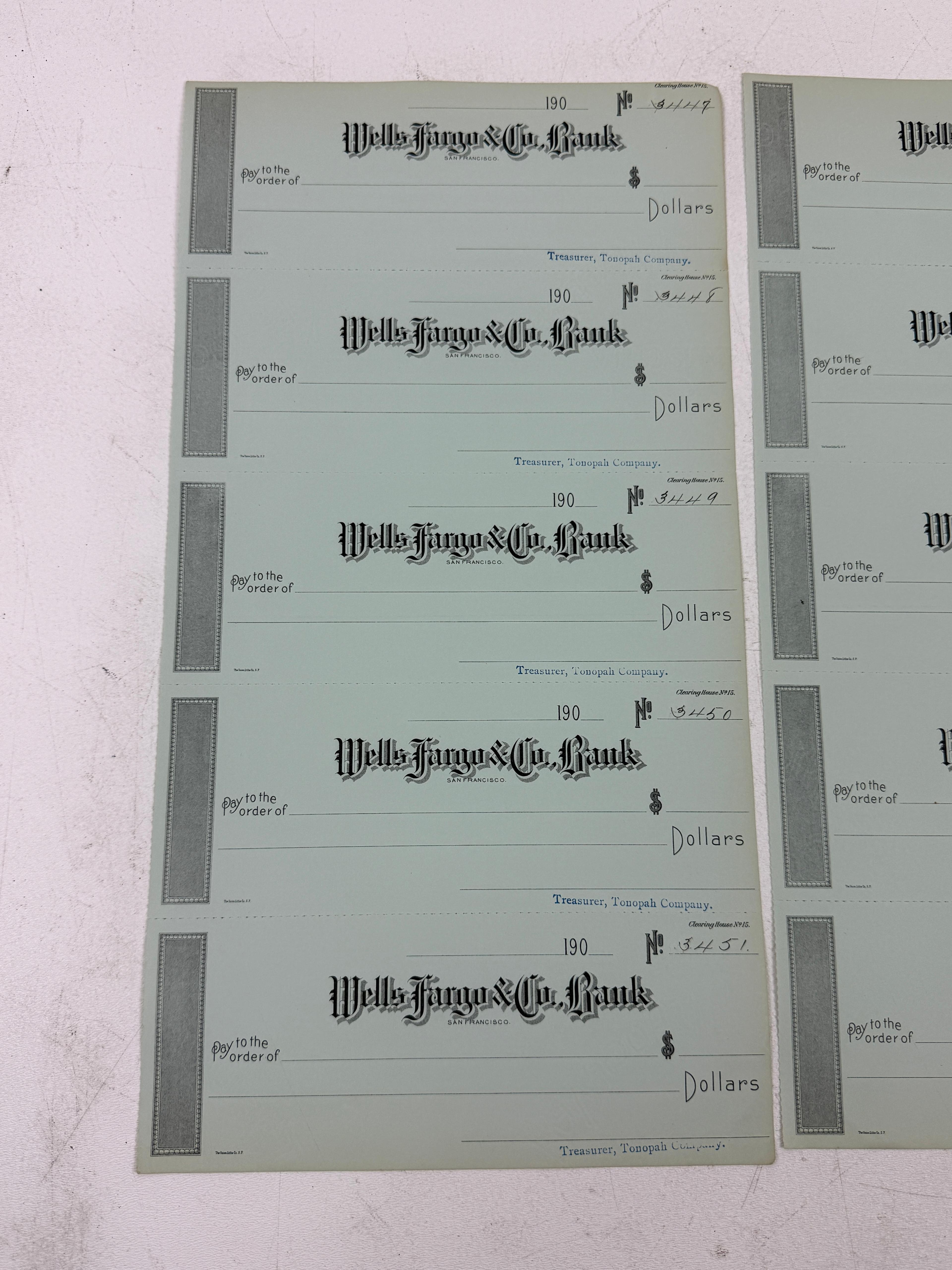 Antique US BANK CHECK SHEET UNCUT FROM WELLS FARGO Lot of 3 Sheet