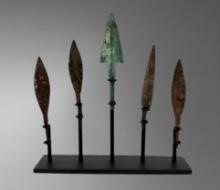 Near Eastern Bronze Spear Points on Display â€“ 3rd Century BC Set of 5
