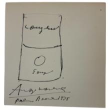 Vintage 7x8 inch Andy Warhol Can Of Soup Drawing Signed & Dated On The Bottom Palm Beach 1975
