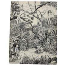 Vintage Pen & Pencil Warrior & Forest Nymph Drawing Signed By Jeffrey Robinson On Board, Measures at
