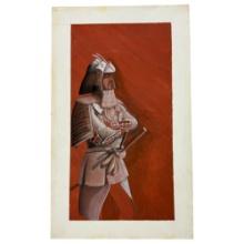 Vintage Unsigned Samurai Painting on Board Measures 8x12 Inches