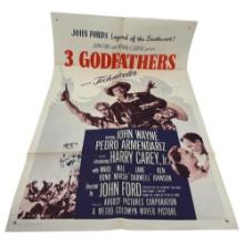 Vintage John Ford 3 Godfathers Movie Poster Signed By John Wayne