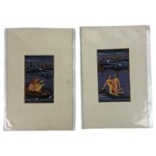 Vintage Indian Kama Sutra Art Painting on Paper With Writing On Back 5inx7in