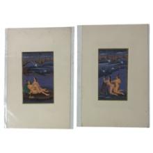 Vintage Indian Kama Sutra Art Painting on Paper With Writing On Back 5inx7in
