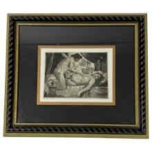Vintage Greco-Roman Kuma Sutra Etching Framed 12inx10in