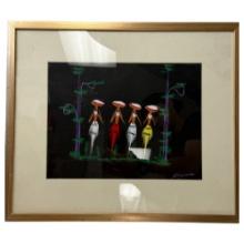 Vintage Nigerian African Painting on Black Board