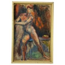 Vintage Mid-Century Signed William D. Laculla Nude Person Oil on Canvas Painting