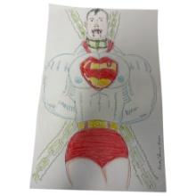 VIntage Double-Sided Randy Coleman Colored Pencil  & Pen Drawing of Shackled Superman,Signed & Dated