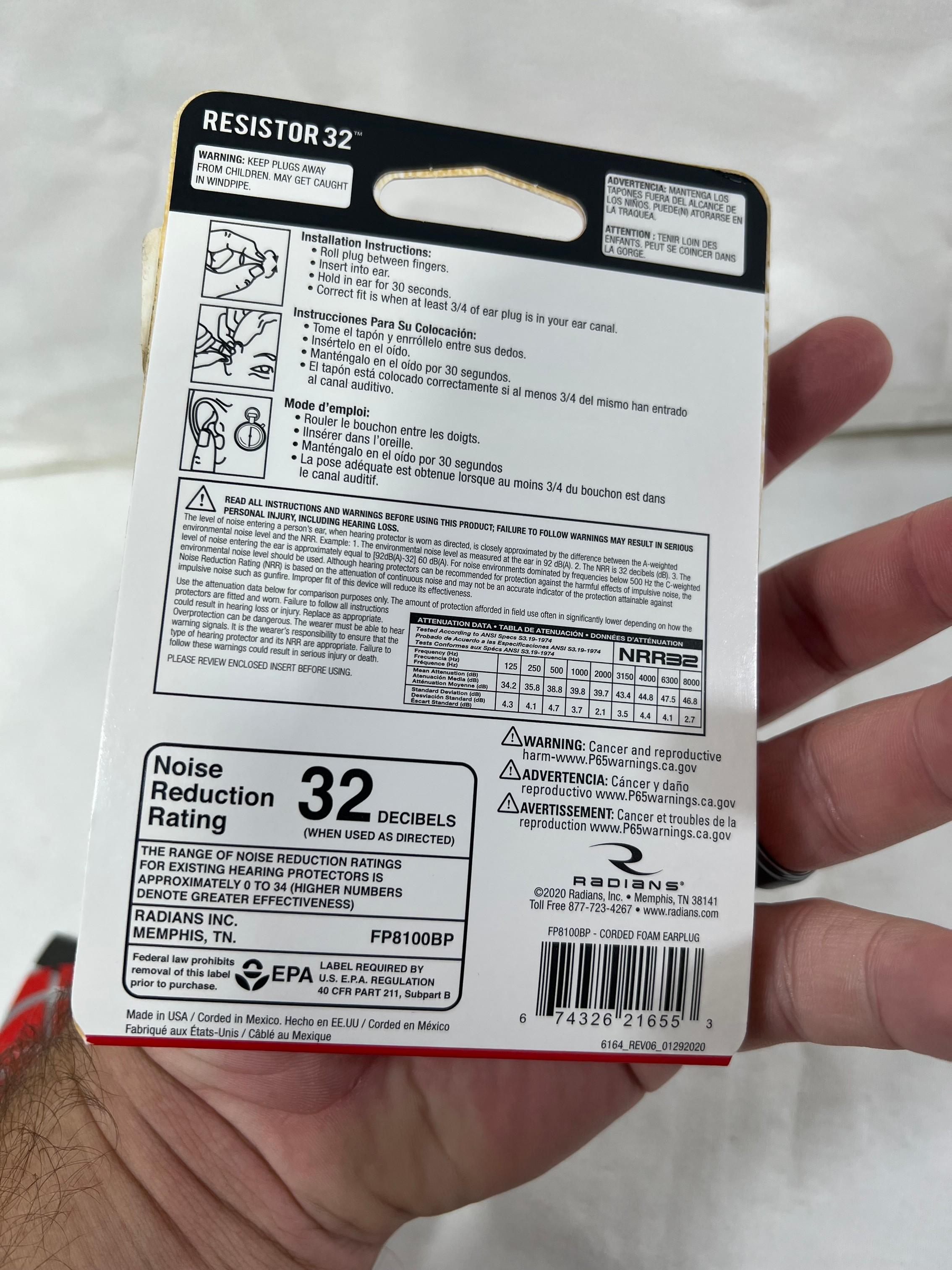 RADIANS NRR32 - 3 PACK EARPLUGS