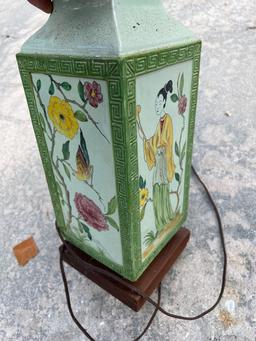 GREEN ORIANTAL TABLE LAMP (NO SHADE)