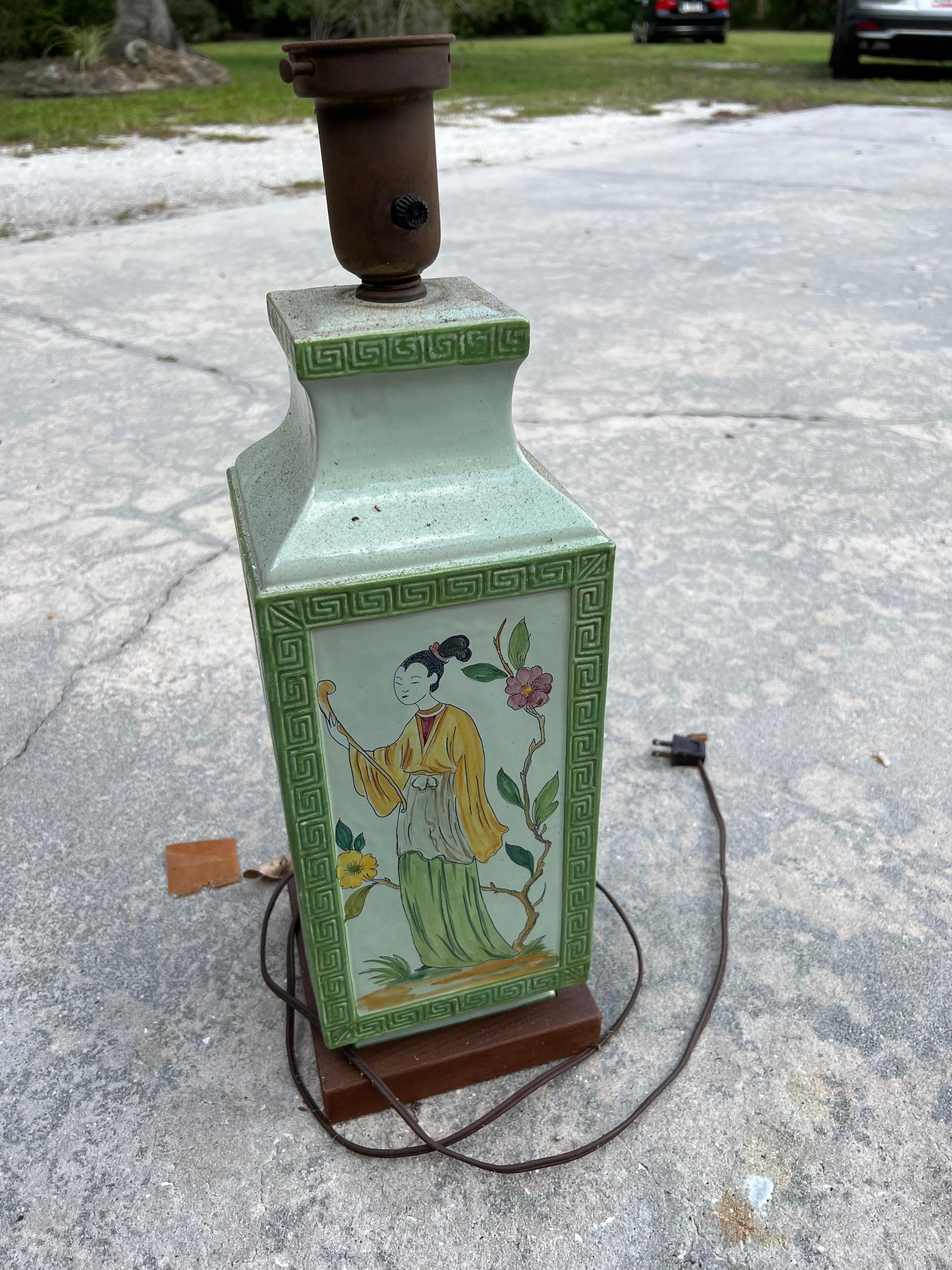 GREEN ORIANTAL TABLE LAMP (NO SHADE)