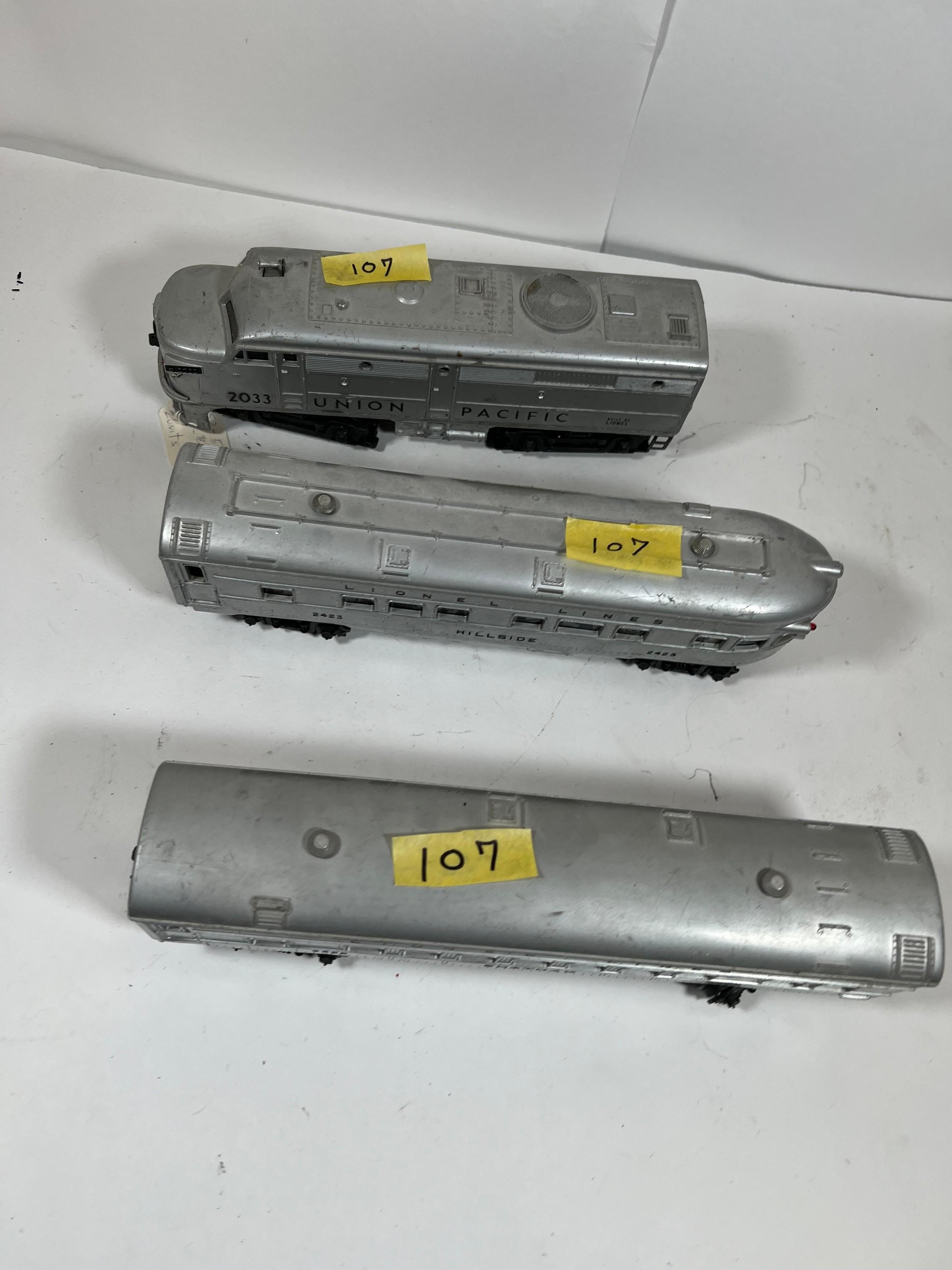 LIONEL TRAINS - INCLUDING (1) 2033 UNION PACIFIC ENGINE CAR