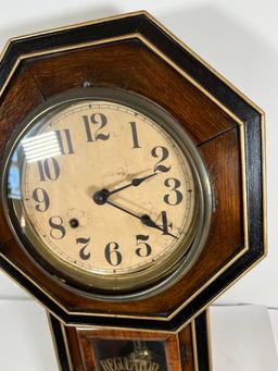 SCHOOLHOUSE REGULATOR CLOCK - CIRCA 1900 ANTIQUE - AICHIKEN CLOCK MAKERS UN