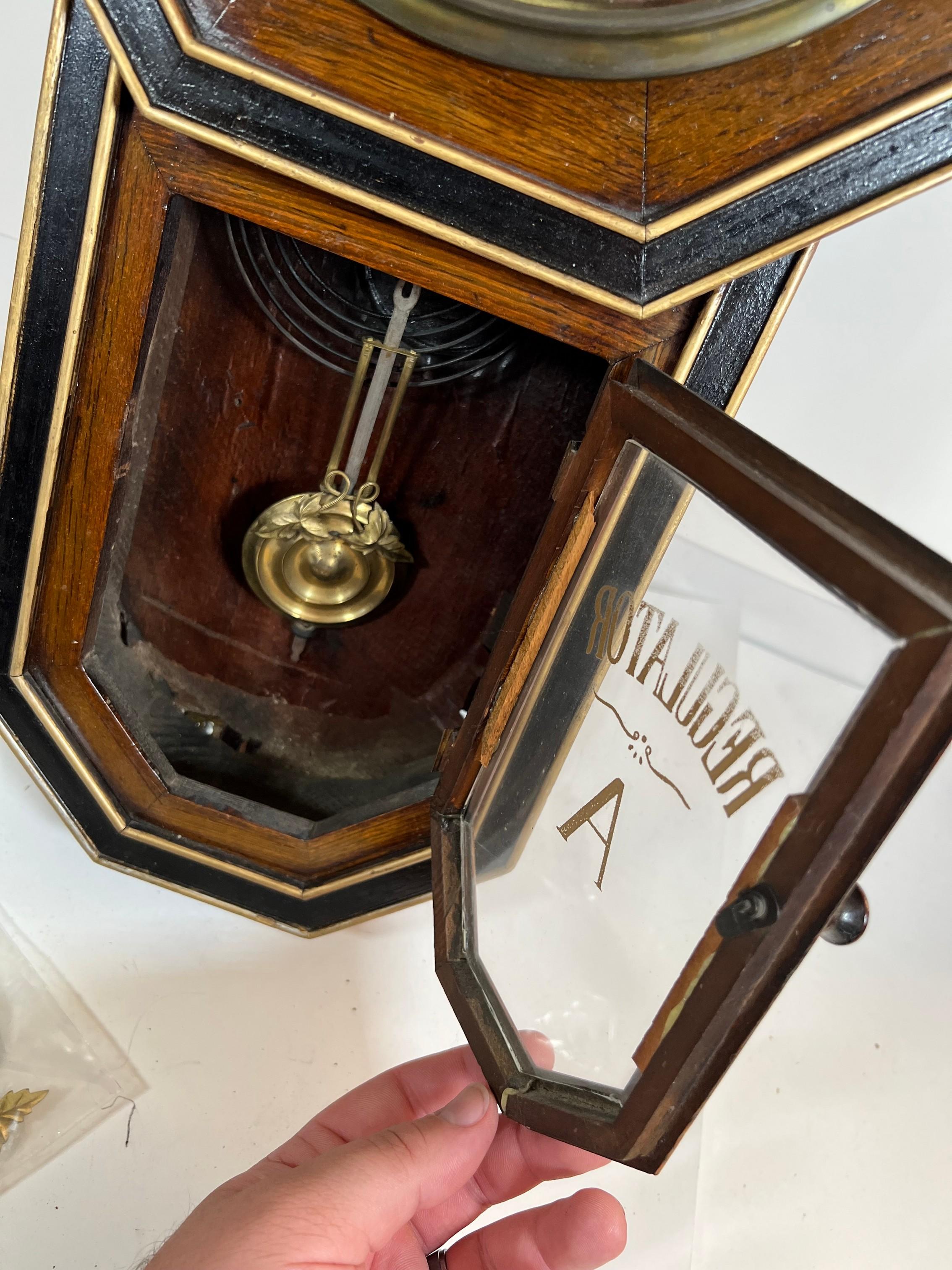 SCHOOLHOUSE REGULATOR CLOCK - CIRCA 1900 ANTIQUE - AICHIKEN CLOCK MAKERS UN