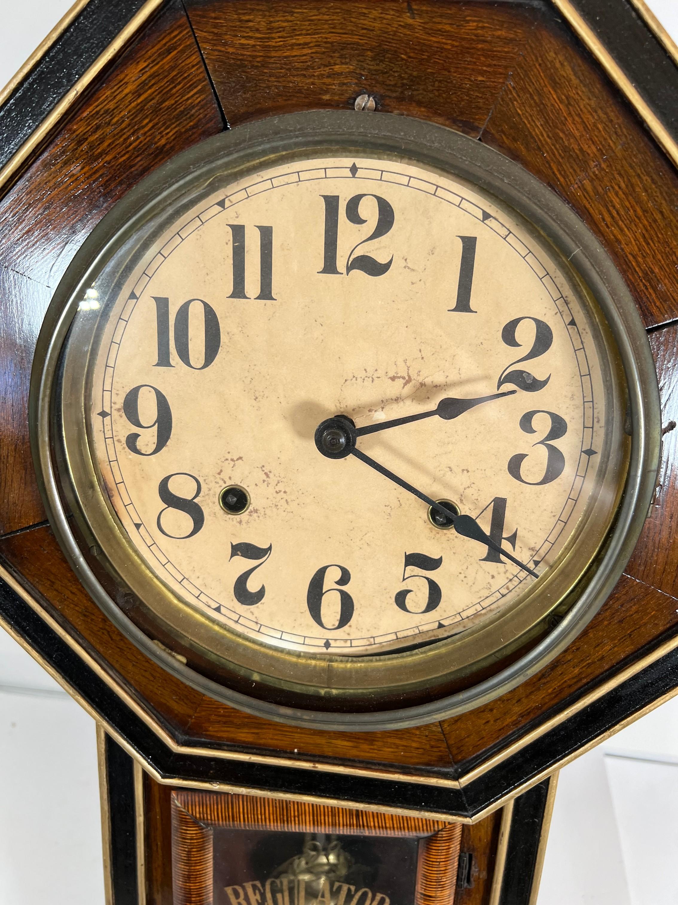 SCHOOLHOUSE REGULATOR CLOCK - CIRCA 1900 ANTIQUE - AICHIKEN CLOCK MAKERS UN