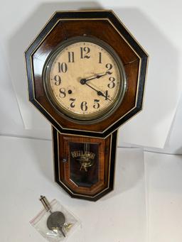 SCHOOLHOUSE REGULATOR CLOCK - CIRCA 1900 ANTIQUE - AICHIKEN CLOCK MAKERS UN