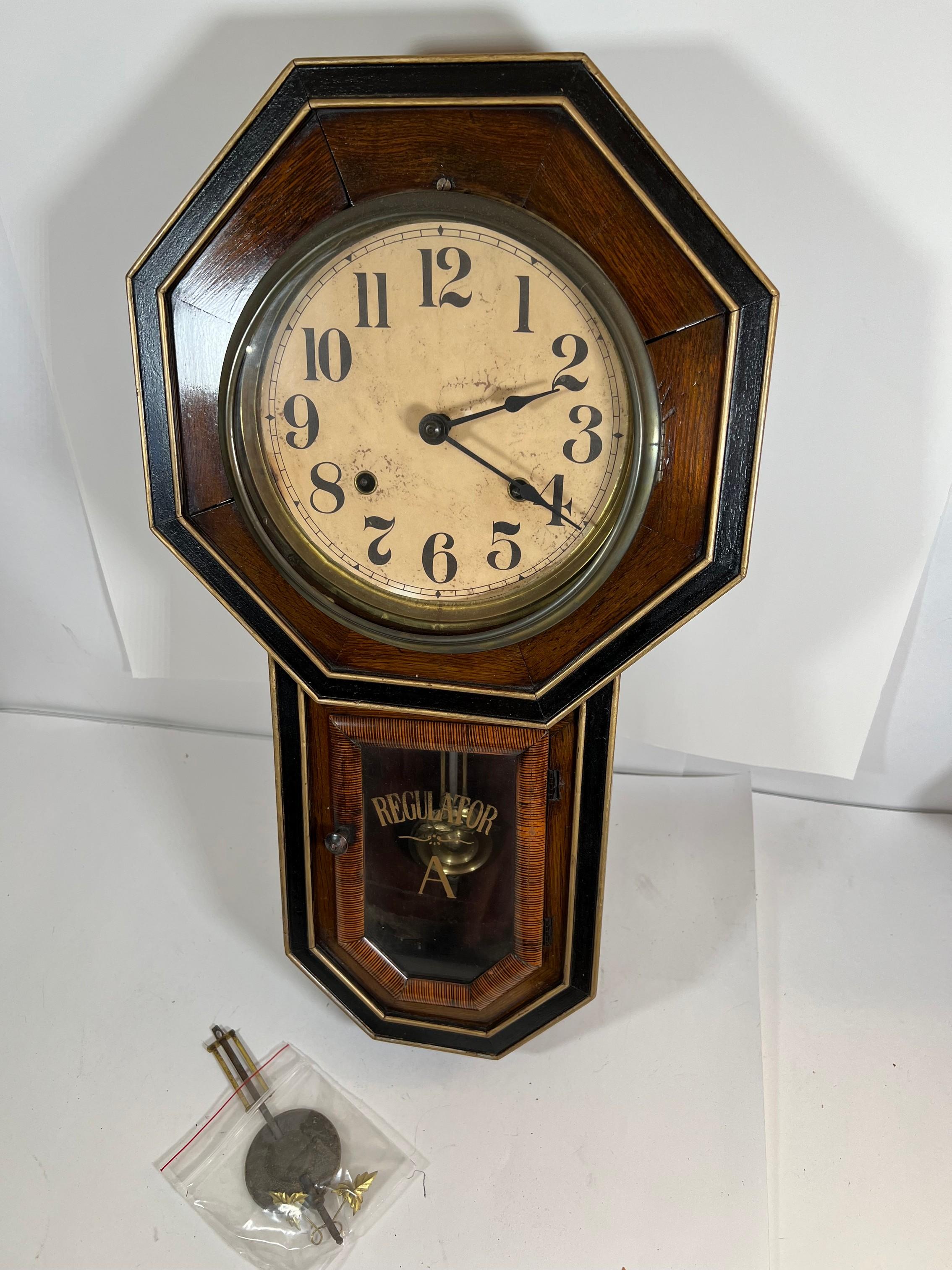 SCHOOLHOUSE REGULATOR CLOCK - CIRCA 1900 ANTIQUE - AICHIKEN CLOCK MAKERS UN