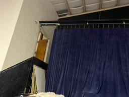 50' AUDITORIUM (RETRACTIBLE) THEATRE CURTAIN SYSTEM - NAVY BLUE (SOME RIPS)