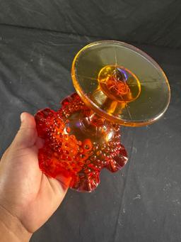 FENTON GLASS AMERINA HOBNAIL STYLE RUFFLED PEDESTAL CANDY DISH