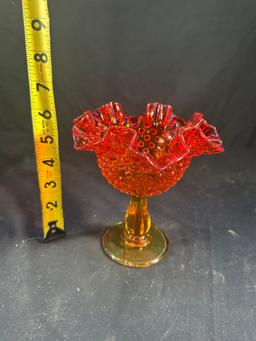FENTON GLASS AMERINA HOBNAIL STYLE RUFFLED PEDESTAL CANDY DISH