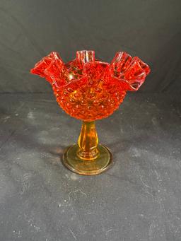 FENTON GLASS AMERINA HOBNAIL STYLE RUFFLED PEDESTAL CANDY DISH