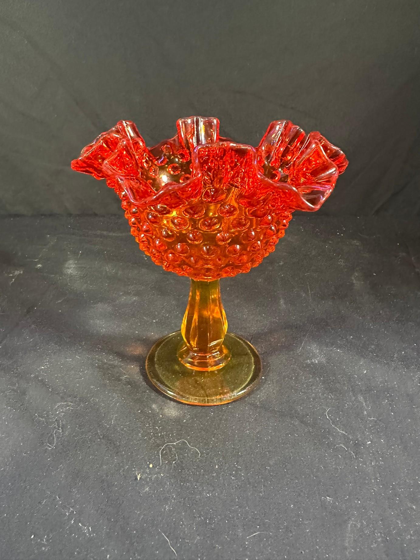 FENTON GLASS AMERINA HOBNAIL STYLE RUFFLED PEDESTAL CANDY DISH