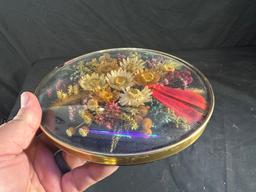VINTAGE BELGIUM CIDE - DRIED FLOWERS CONVEX GLASS