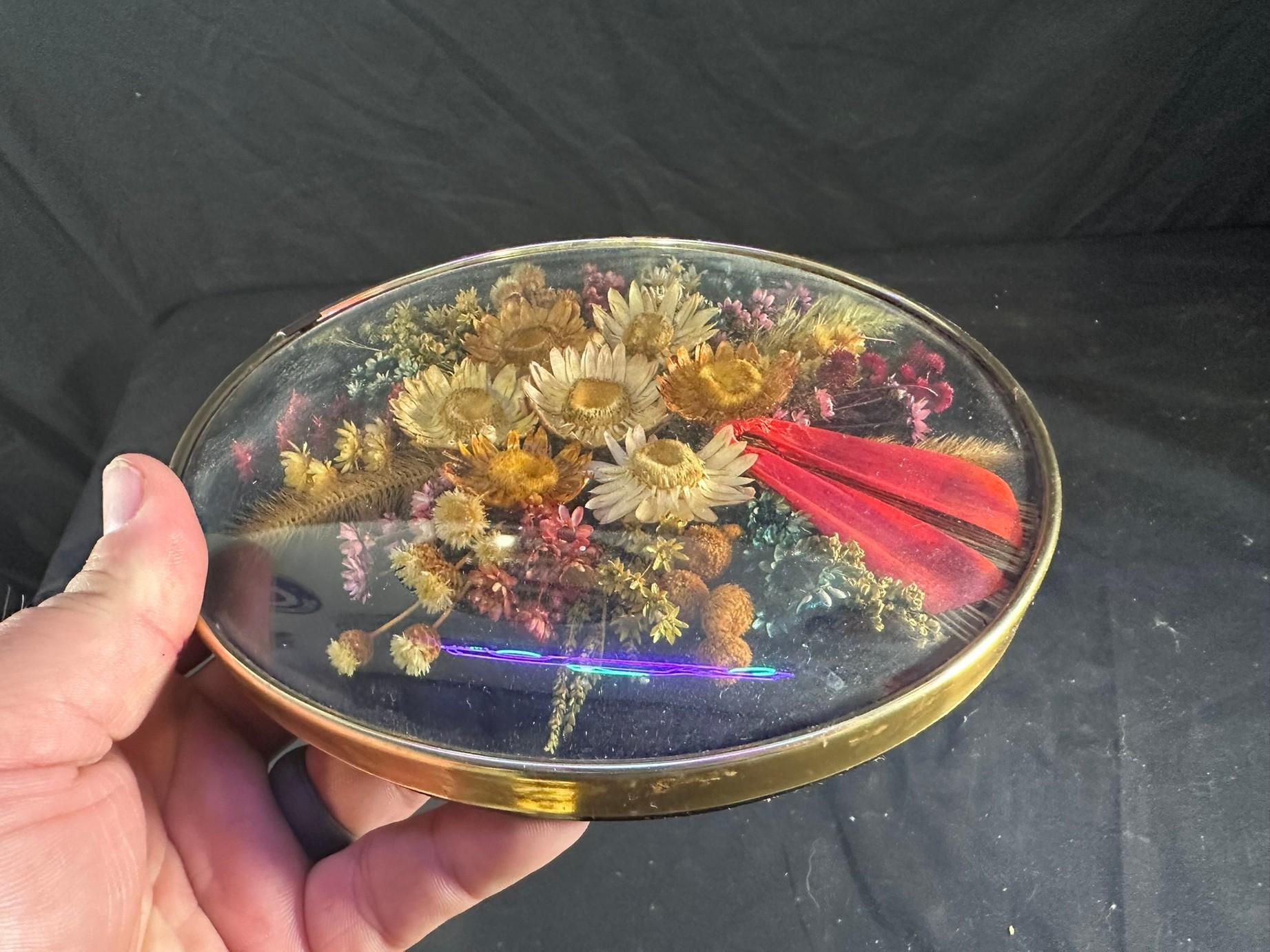 VINTAGE BELGIUM CIDE - DRIED FLOWERS CONVEX GLASS