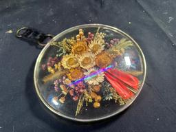 VINTAGE BELGIUM CIDE - DRIED FLOWERS CONVEX GLASS