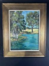 OIL ON CANVAS 1977 "CARDIFT BY THE SEA" - SIGNED VALVA R McDOUGALL - FRAMED
