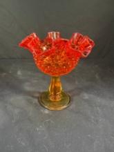 FENTON GLASS AMERINA HOBNAIL STYLE RUFFLED PEDESTAL CANDY DISH