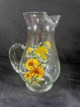WEST VIRGINIA GLASS CO. 64oz WATER PITCHER FLORAL DESIGN