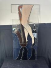 LUE NUN STAINED GLASS WINDOW (SEVERAL CRACKS, ETC)