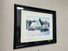 (SIGNED) WINTER TEXECO STATION - BY JACK SCHMITT FRAMED PRINT - TOP OF THE