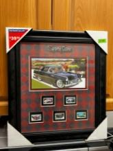 FRAMED "SPORTY CARS" USPS POSTAL STAMP ART COLLECTIBLE