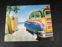 BEACH WOODY SURF BOARD METAL SIGN