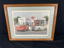 MOBIL SERVICE - PENCIL SIGNED BY JACK SCHMITT - FRAMED PRINT