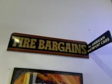 "TIRE BARGAINS" FOR AMERICANS AND IMPORT CARS - VINTAGE SIGN