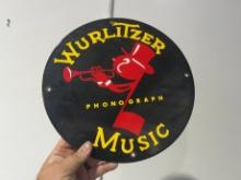 VINTAGE "WURLITZER MUSIC - PHONOGRAPH"  ENAMELED PORC. SIGN