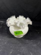 FENTON MILK GLASS BOWL VASE RUFFLED