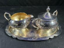 SILVER PLATE - TRAY, CREAMER, SUGAR BOWL