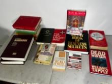 BOOKS ASSORTED - INCLUDING BIBLES, "NO MORE MENSTRAUL CRAMPS", AND OTHERS