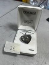 STERLING SILVER NECKLACE - SWAROVSKI ELEMENT HEART SHAPED PENDANT