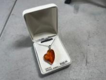 STERLING SILVER NECKLACE - SWAROVSKI ELEMENT ORANGE HEART SHAPED PENDANT