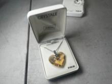 STERLING SILVER NECKLACE - SWAROVSKI ELEMENT YELLOW HEART SHAPED PENDANT