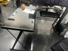 TINTED GLASS L-SHAPED COMPUTER DESK - APPROX 52"x 50"