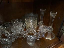 Glass candle holders, glass plates, whisky glasses, shot glasses