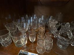 Glass candle holders, glass plates, whisky glasses, shot glasses