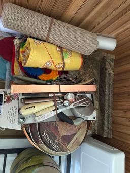 Hot pads, mittens, cookie jar, miscellaneous box